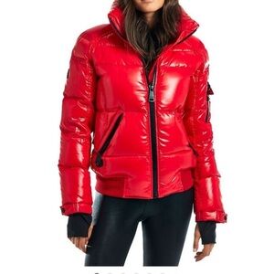 S13 Jacket Coat Puffer Red Gloss Quilted Hooded sz 14 girls